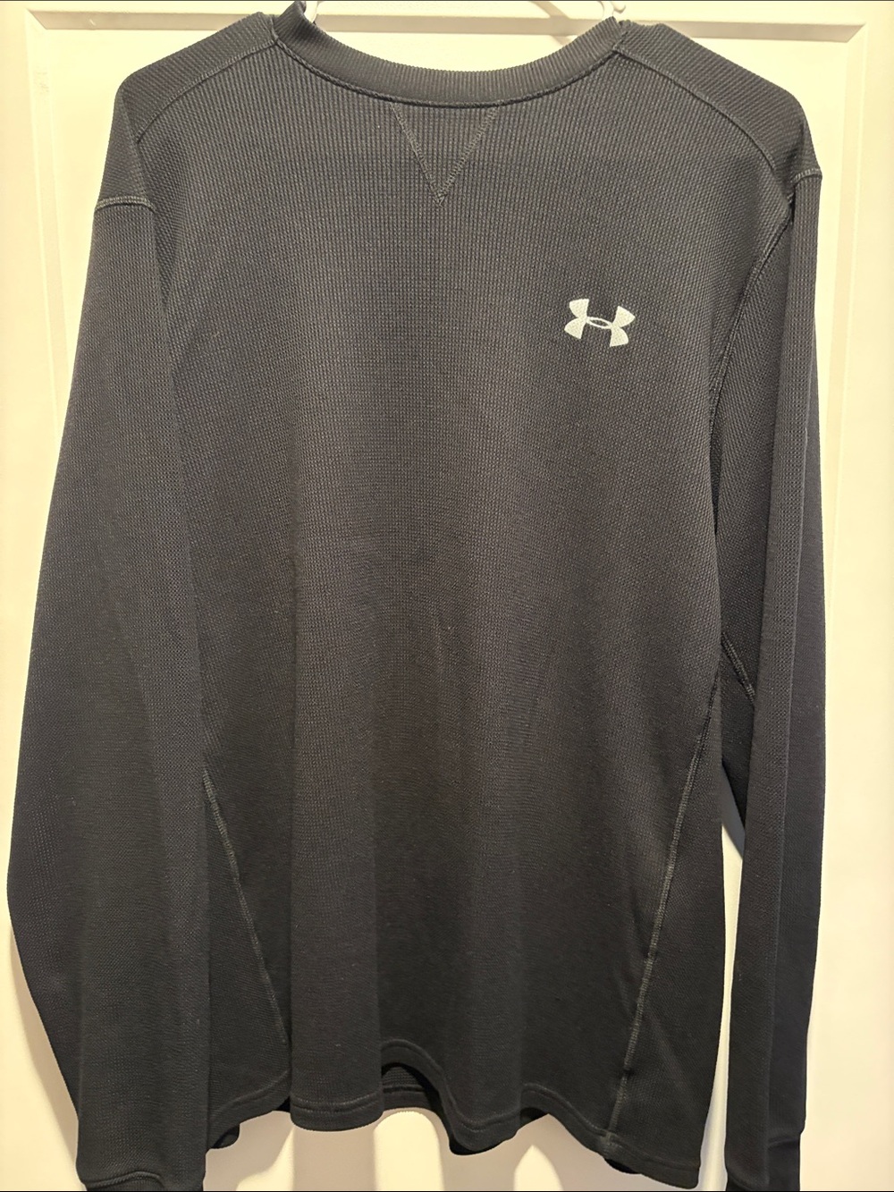 Under Armour Black Long-Sleeve Light-weight Waffle Crew with White Logo